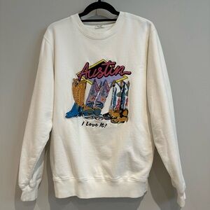 Brandy Melville White Austin Cowgirl Boots Embroidered Fleece Crew, EUC